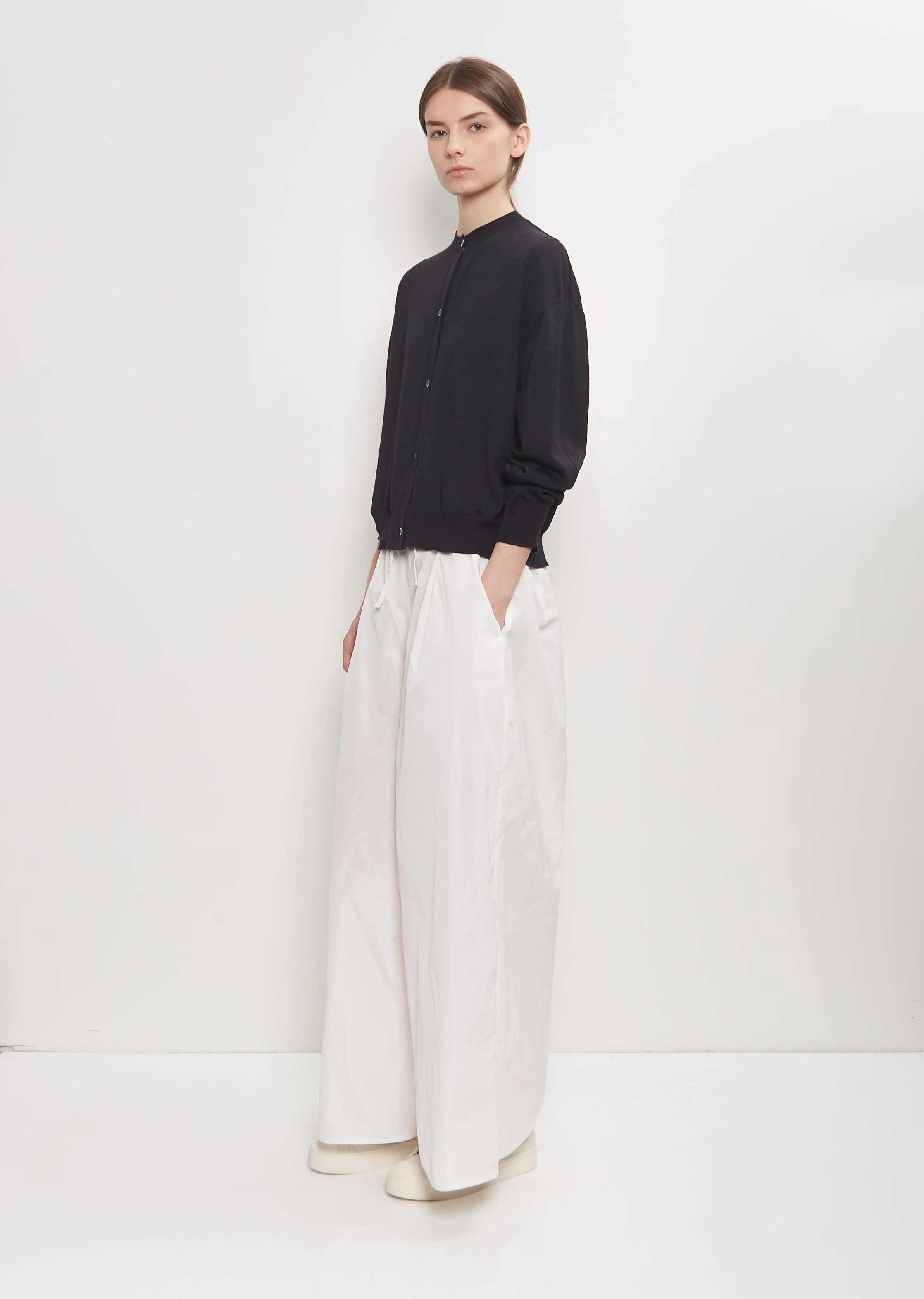Wool Mito Cropped Cardigan — Dark Navy Melange