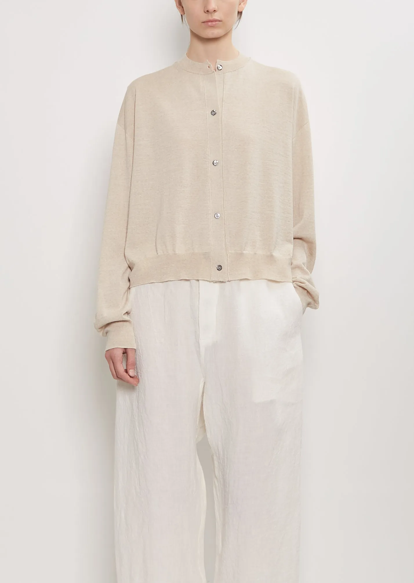 Wool Mito Cropped Cardigan — Oatmeal Melange