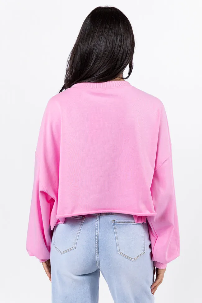 Wrapped Around My Finger Bow Sequin Patch Pink Cropped Sweatshirt FINAL SALE