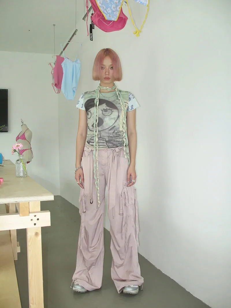 Y2K Cartoon Girl Mesh Top