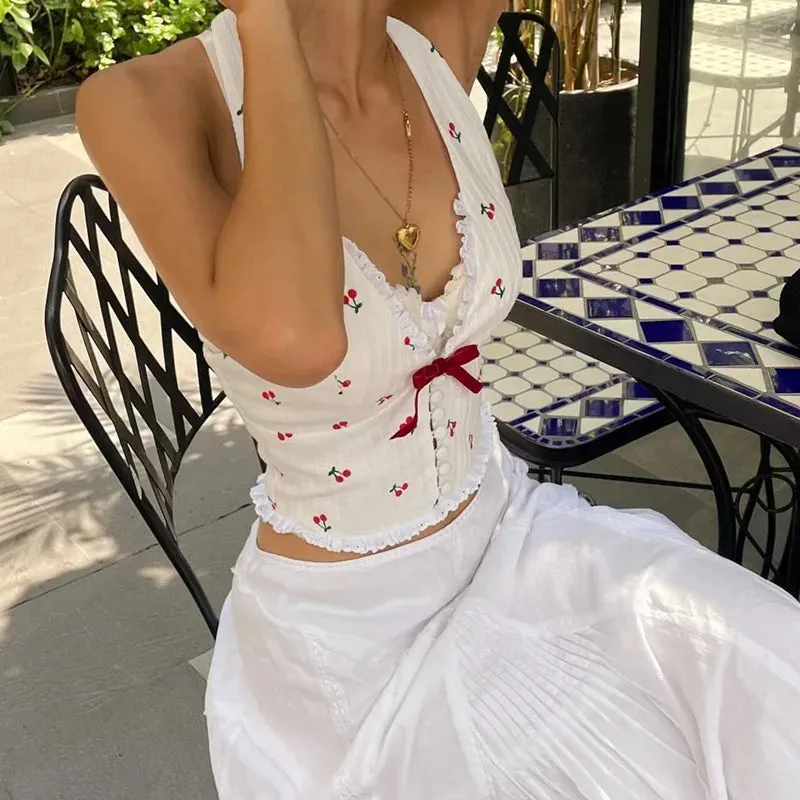 Y2K Cherry Halter Neck Top