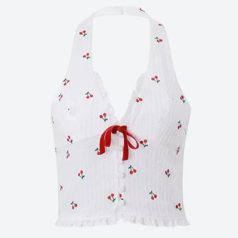 Y2K Cherry Halter Neck Top