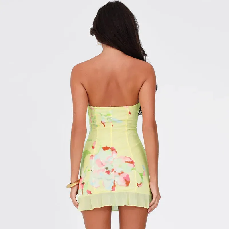 Y2K Floral Strapless Mini Dress
