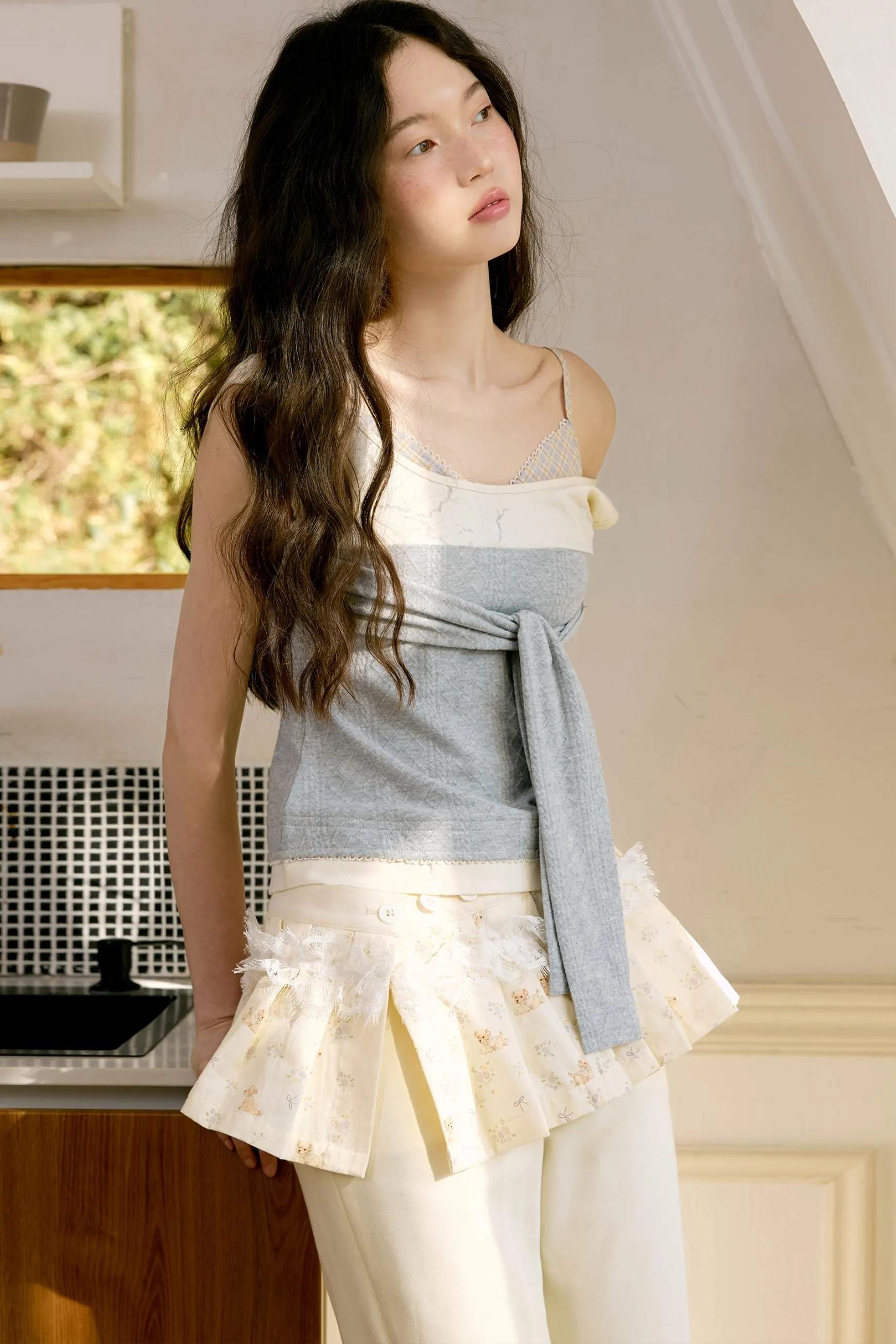 Yellow Gray Bow Tie Top
