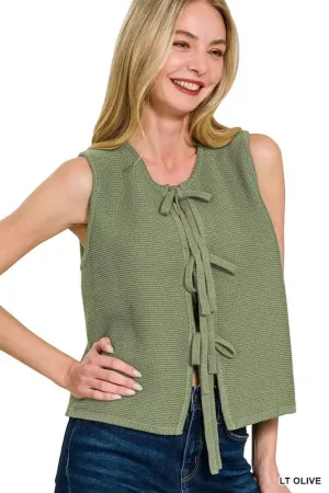 Zenana Tie Front Sweater Vest