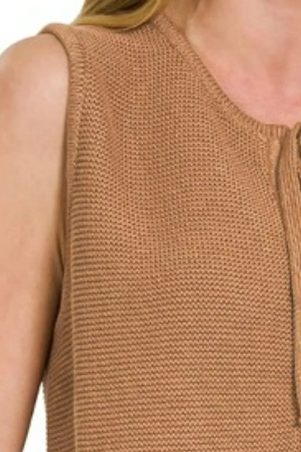 Zenana Tie Front Sweater Vest