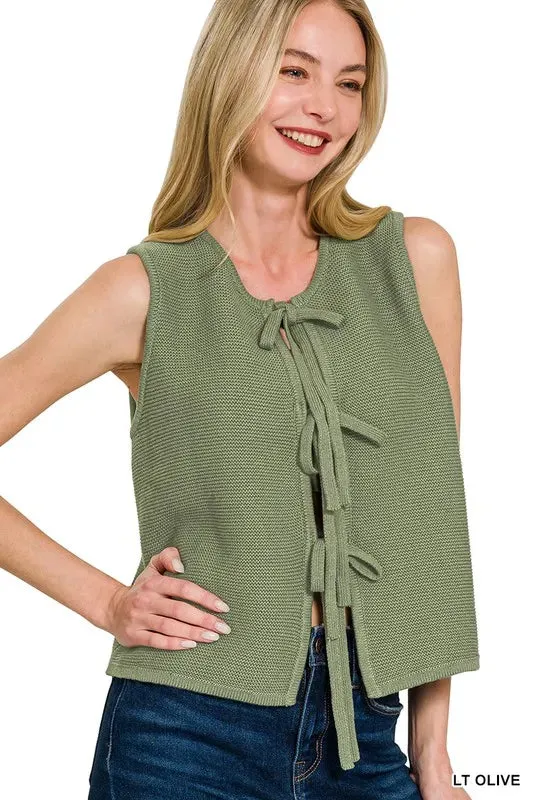 Zenana Tie Front Sweater Vest