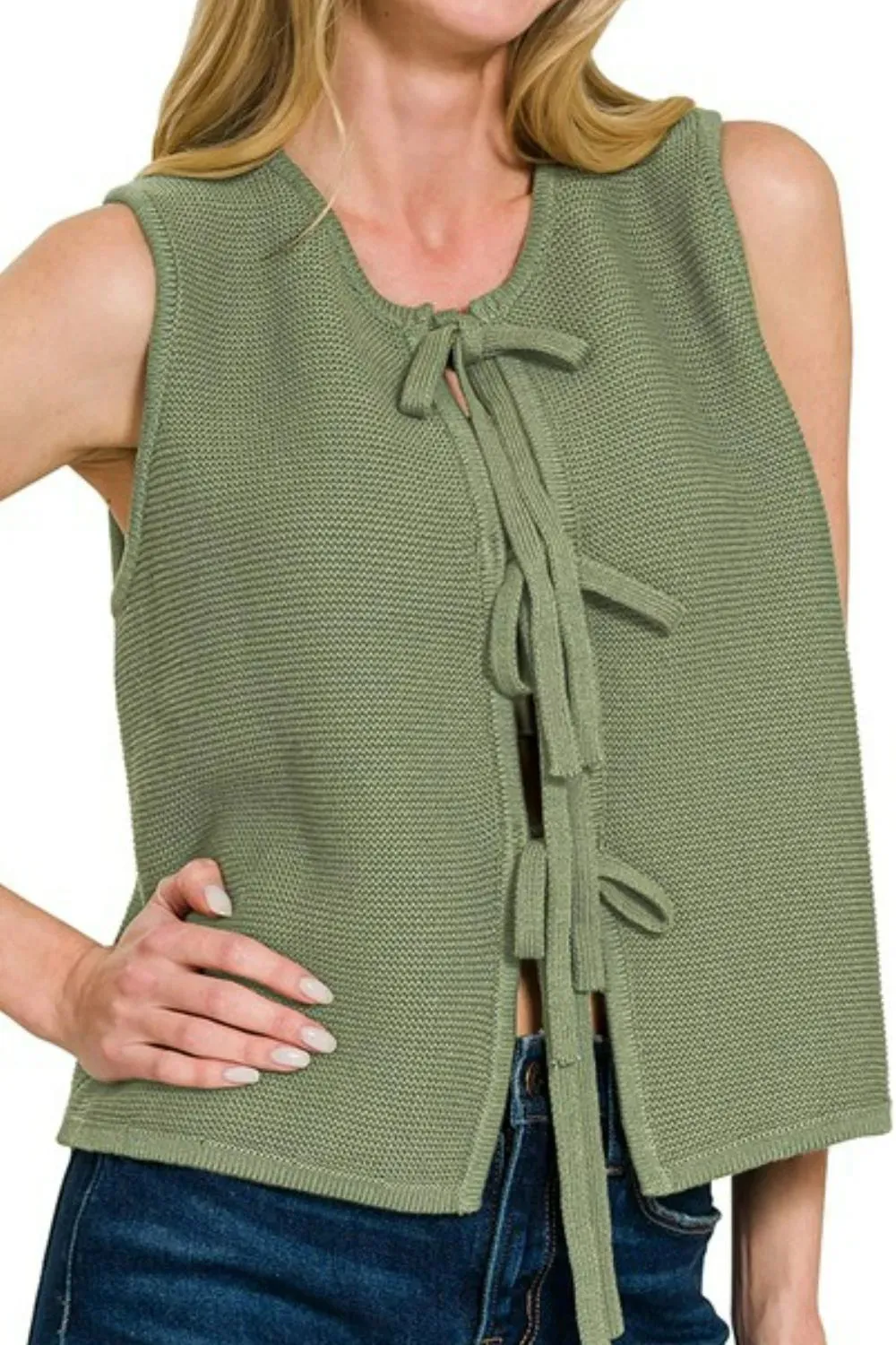 Zenana Tie Front Sweater Vest