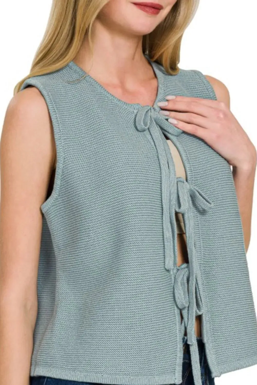 Zenana Tie Front Sweater Vest